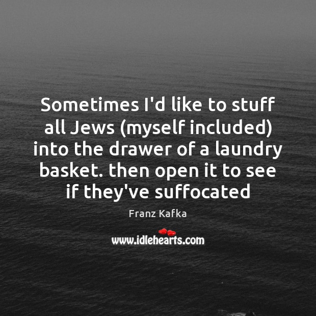 Sometimes I’d like to stuff all Jews (myself included) into the drawer Franz Kafka Picture Quote