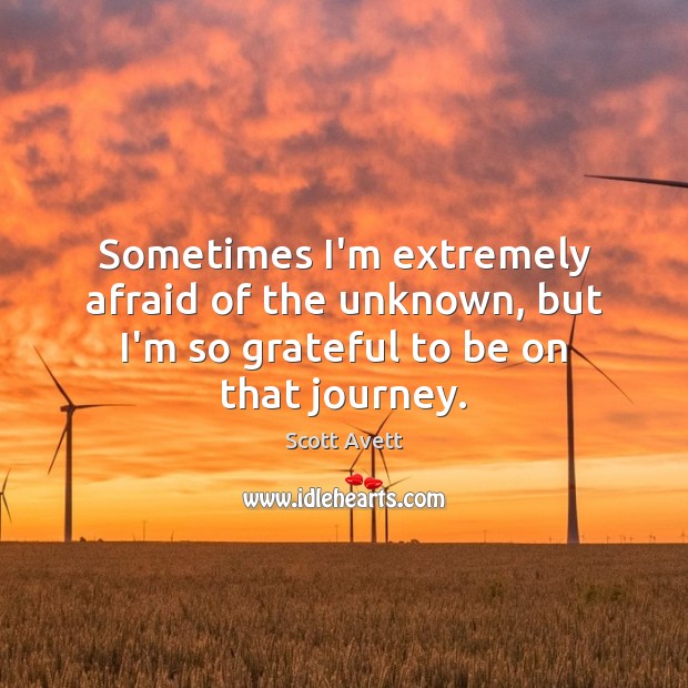 Sometimes I’m extremely afraid of the unknown, but I’m so grateful to be on that journey. Scott Avett Picture Quote