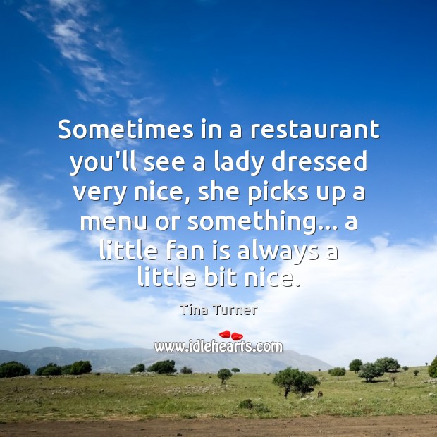 Sometimes in a restaurant you’ll see a lady dressed very nice, she Tina Turner Picture Quote