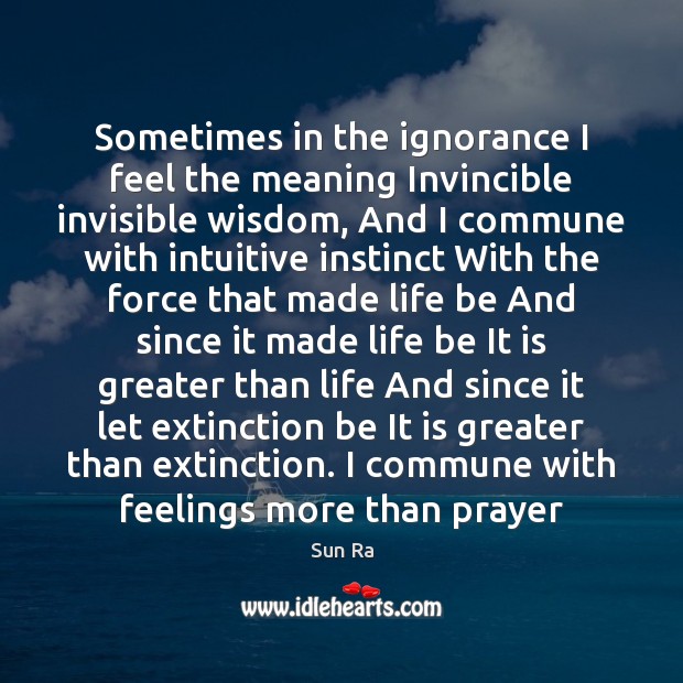 Sometimes in the ignorance I feel the meaning Invincible invisible wisdom, And Sun Ra Picture Quote