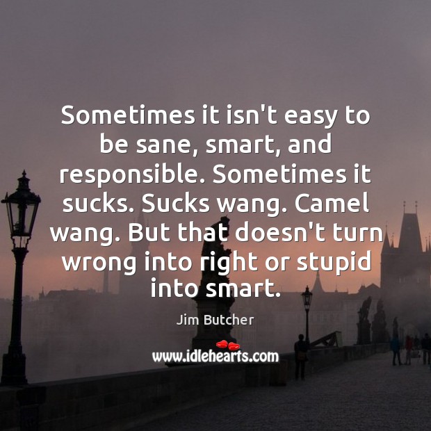 Sometimes it isn’t easy to be sane, smart, and responsible. Sometimes it Jim Butcher Picture Quote