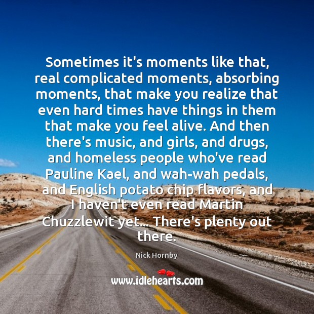 Sometimes it’s moments like that, real complicated moments, absorbing moments, that make Nick Hornby Picture Quote
