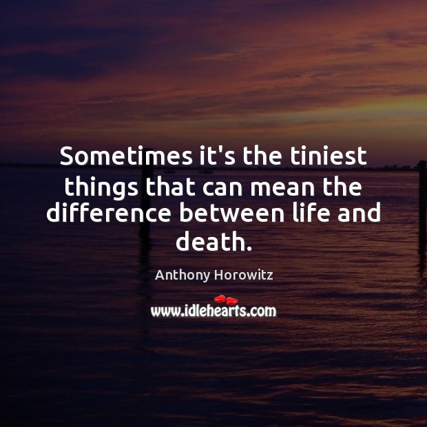 Sometimes it’s the tiniest things that can mean the difference between life and death. Anthony Horowitz Picture Quote