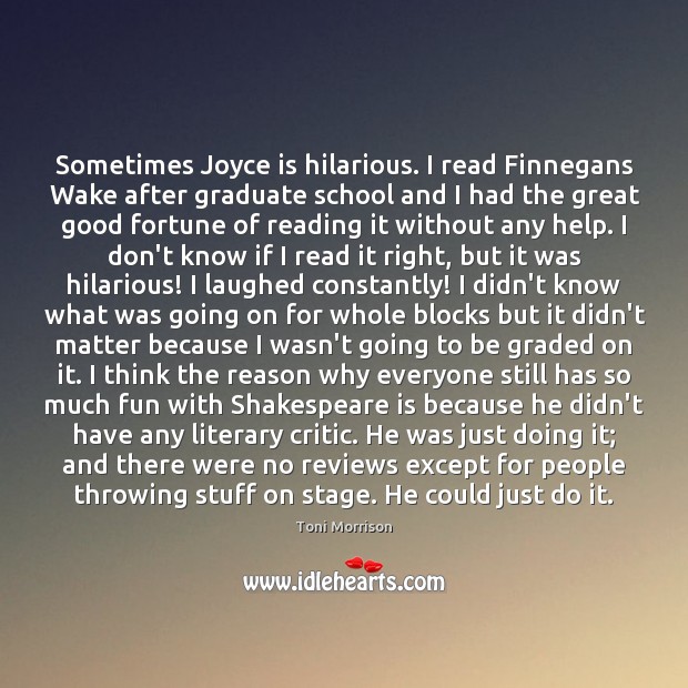 Sometimes Joyce is hilarious. I read Finnegans Wake after graduate school and Toni Morrison Picture Quote