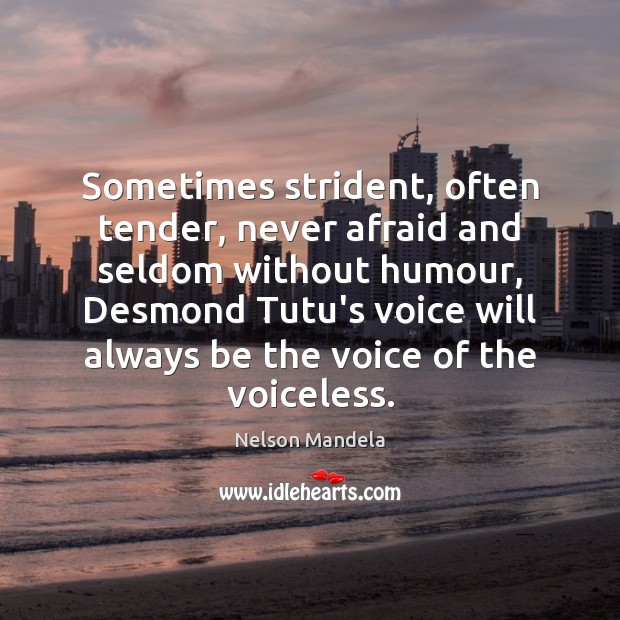 Sometimes strident, often tender, never afraid and seldom without humour, Desmond Tutu’s Nelson Mandela Picture Quote
