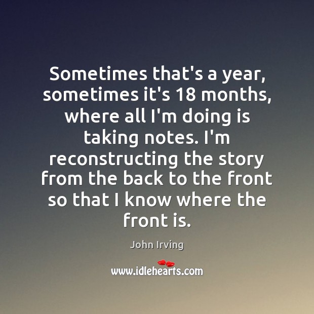 Sometimes that’s a year, sometimes it’s 18 months, where all I’m doing is John Irving Picture Quote