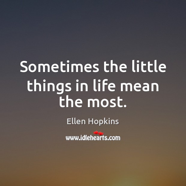 Sometimes the little things in life mean the most. Ellen Hopkins Picture Quote