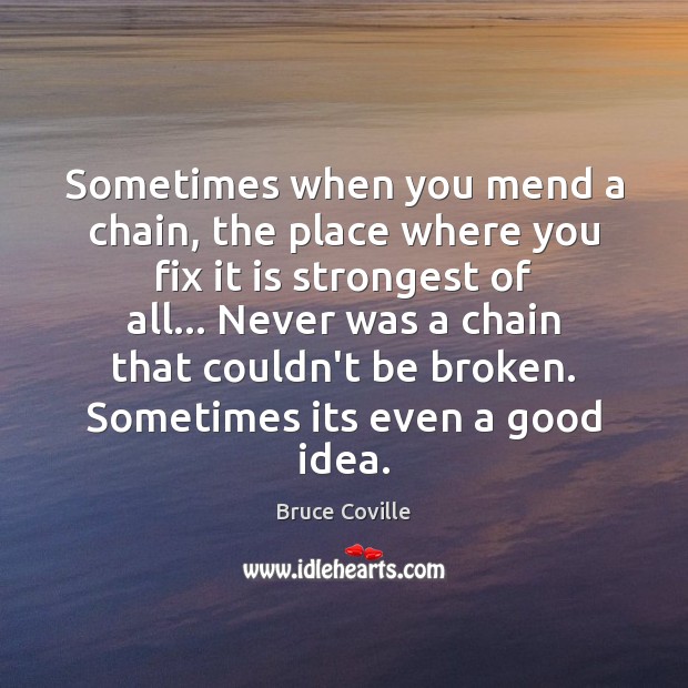 Sometimes when you mend a chain, the place where you fix it Bruce Coville Picture Quote