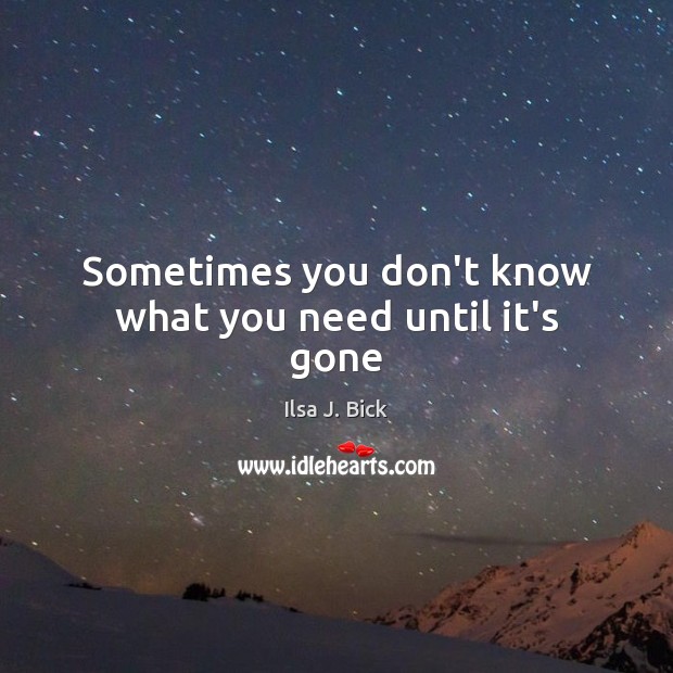 Sometimes you don’t know what you need until it’s gone Ilsa J. Bick Picture Quote