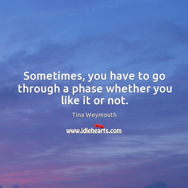 Sometimes, you have to go through a phase whether you like it or not. Tina Weymouth Picture Quote