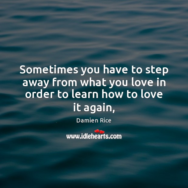 Sometimes you have to step away from what you love in order to learn how to love it again, Damien Rice Picture Quote
