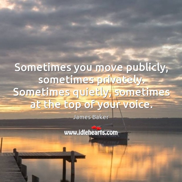 Sometimes you move publicly, sometimes privately. Sometimes quietly, sometimes at the top of your voice. James Baker Picture Quote