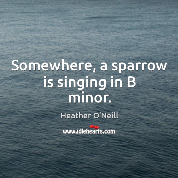 Somewhere, a sparrow is singing in B minor. Heather O’Neill Picture Quote