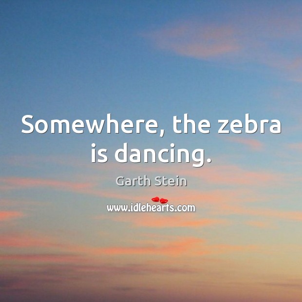 Somewhere, the zebra is dancing. Garth Stein Picture Quote