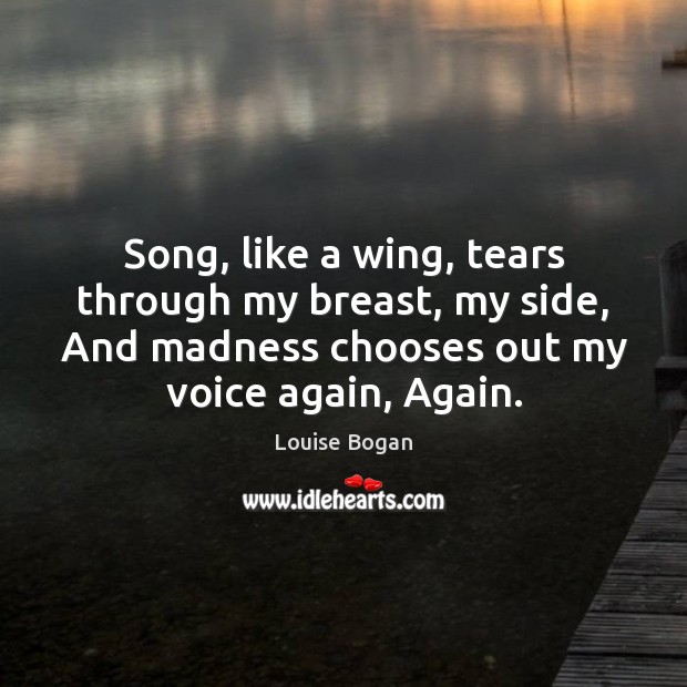 Song, like a wing, tears through my breast, my side, And madness Louise Bogan Picture Quote