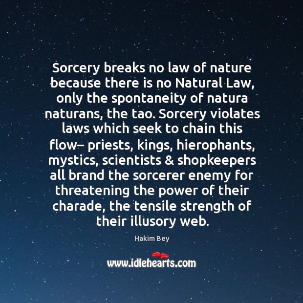 Sorcery breaks no law of nature because there is no Natural Law, Hakim Bey Picture Quote