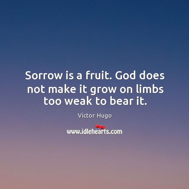 Sorrow is a fruit. God does not make it grow on limbs too weak to bear it. Victor Hugo Picture Quote