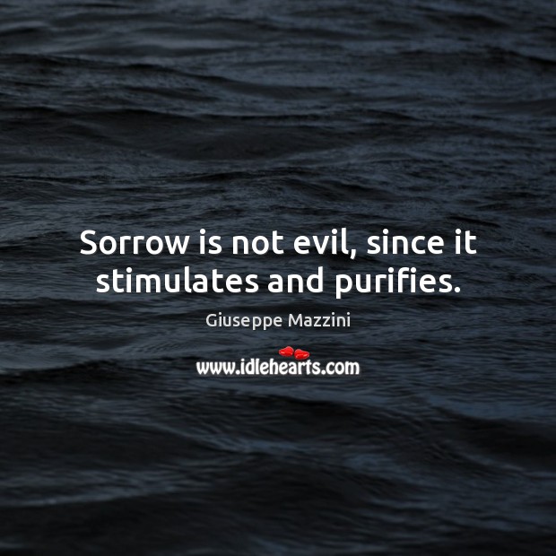 Sorrow is not evil, since it stimulates and purifies. Giuseppe Mazzini Picture Quote