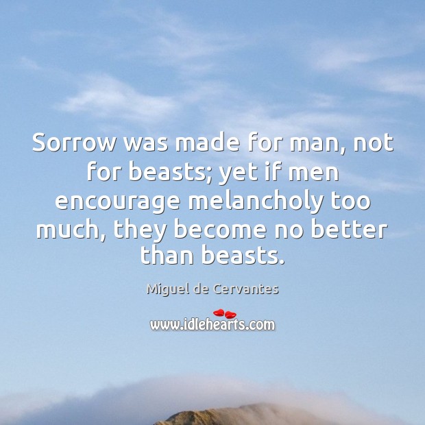 Sorrow was made for man, not for beasts; yet if men encourage Miguel de Cervantes Picture Quote