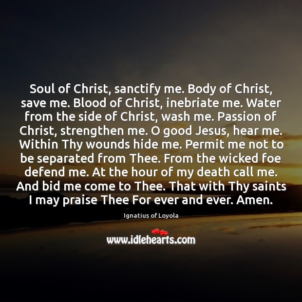 Soul of Christ, sanctify me. Body of Christ, save me. Blood of Image