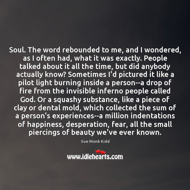 Soul. The word rebounded to me, and I wondered, as I often Sue Monk Kidd Picture Quote