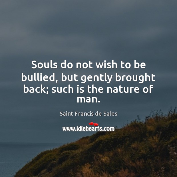 Souls do not wish to be bullied, but gently brought back; such is the nature of man. 