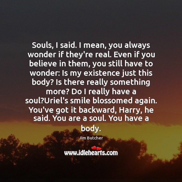 Souls, I said. I mean, you always wonder if they’re real. Even Jim Butcher Picture Quote