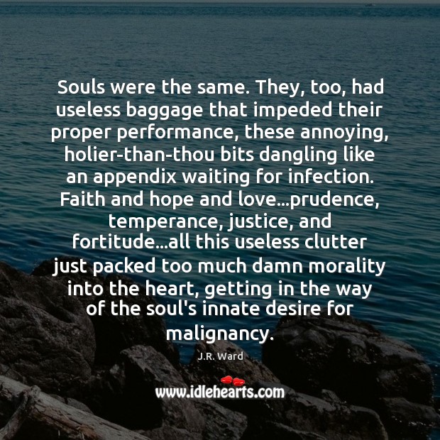 Souls were the same. They, too, had useless baggage that impeded their J.R. Ward Picture Quote