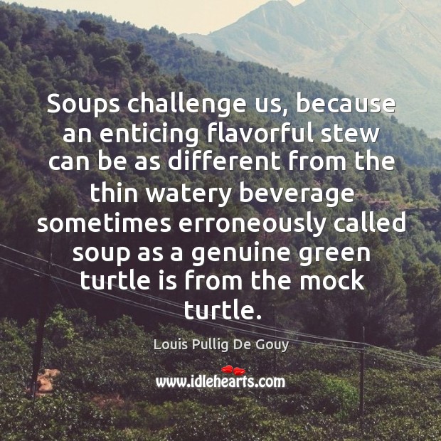 Soups challenge us, because an enticing flavorful stew can be as different Louis Pullig De Gouy Picture Quote