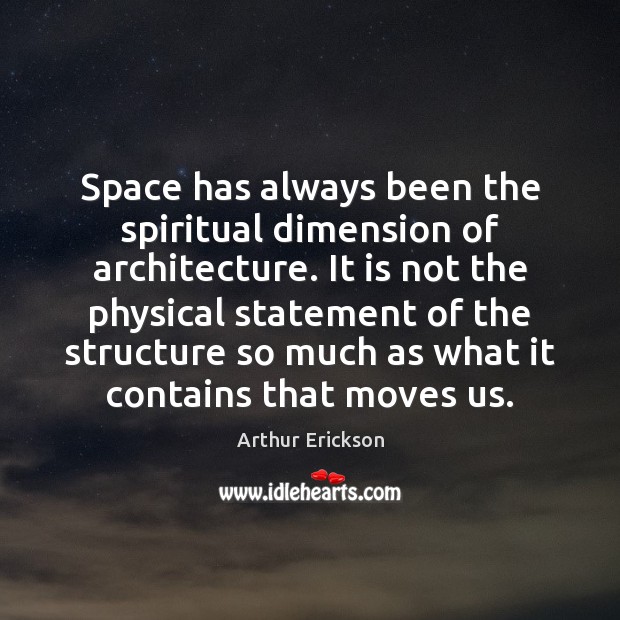 Space has always been the spiritual dimension of architecture. It is not Arthur Erickson Picture Quote