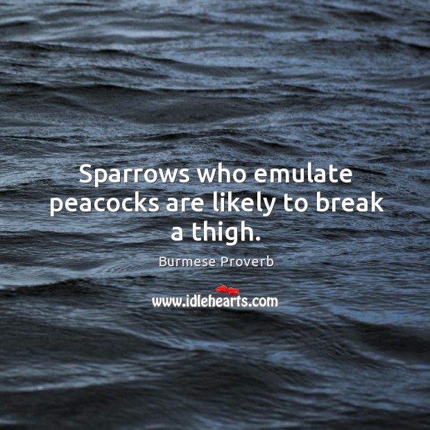 Sparrows who emulate peacocks are likely to break a thigh. Burmese Proverbs Image