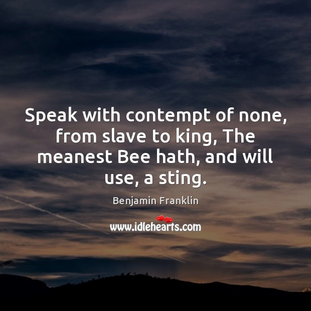 Speak with contempt of none, from slave to king, The meanest Bee Image
