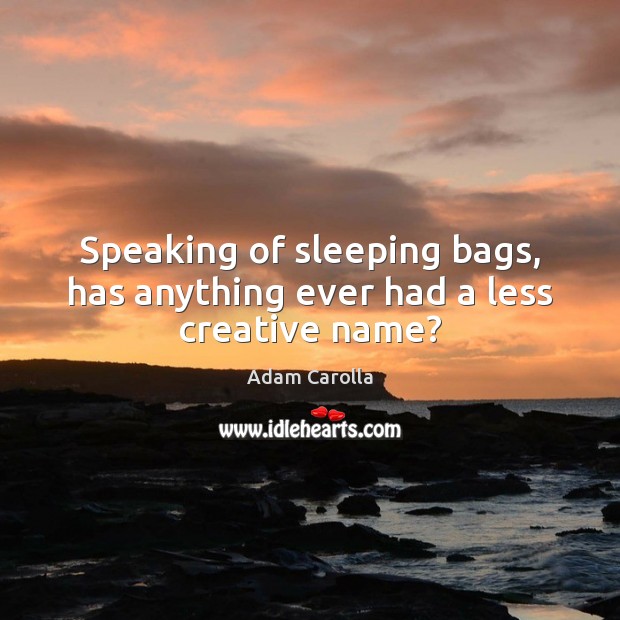 Speaking of sleeping bags, has anything ever had a less creative name? Adam Carolla Picture Quote