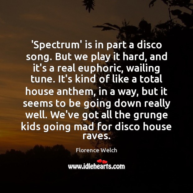 ‘Spectrum’ is in part a disco song. But we play it hard, Florence Welch Picture Quote