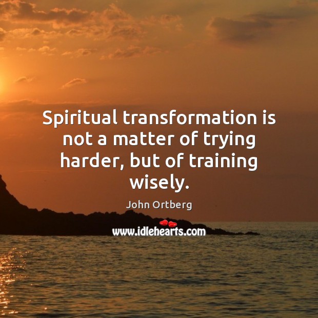 Spiritual transformation is not a matter of trying harder, but of training wisely. John Ortberg Picture Quote