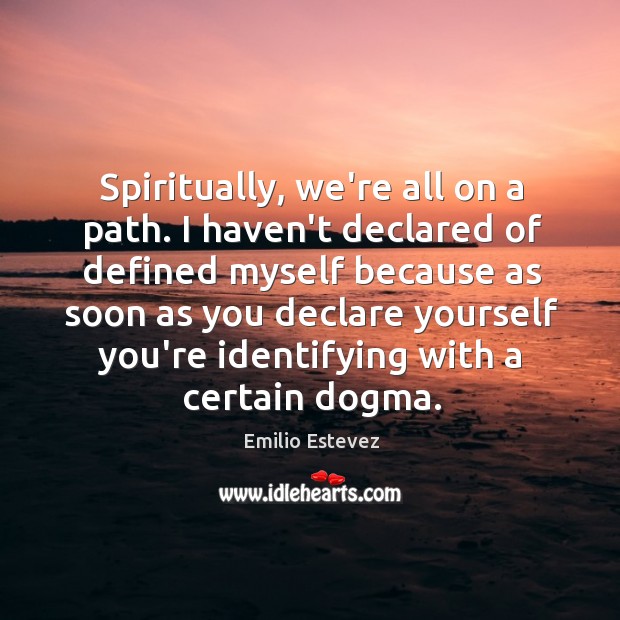 Spiritually, we’re all on a path. I haven’t declared of defined myself Emilio Estevez Picture Quote