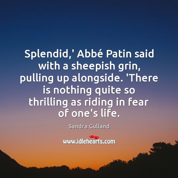 Splendid,’ Abbé Patin said with a sheepish grin, pulling up alongside. Sandra Gulland Picture Quote