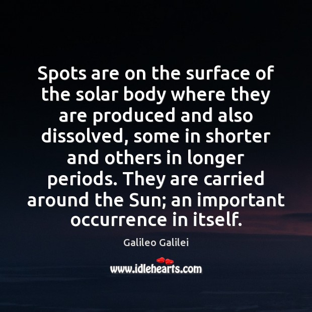 Spots are on the surface of the solar body where they are Galileo Galilei Picture Quote
