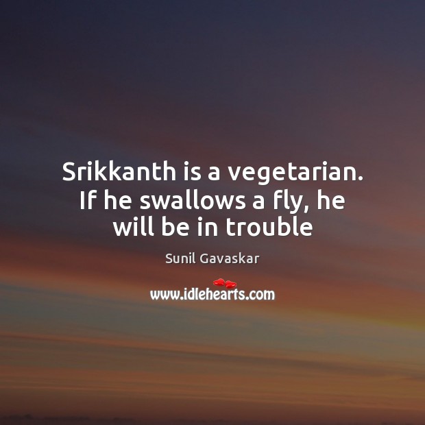 Srikkanth is a vegetarian. If he swallows a fly, he will be in trouble Sunil Gavaskar Picture Quote