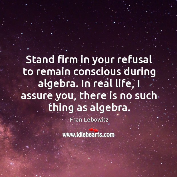Stand firm in your refusal to remain conscious during algebra. Fran Lebowitz Picture Quote