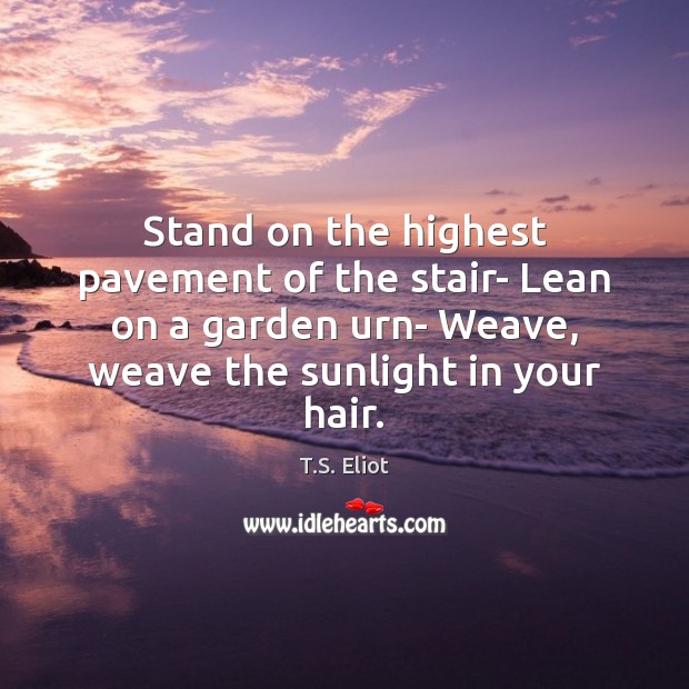 Stand on the highest pavement of the stair- Lean on a garden 