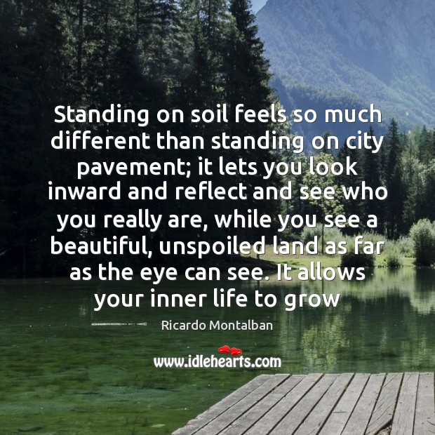 Standing on soil feels so much different than standing on city pavement; Ricardo Montalban Picture Quote