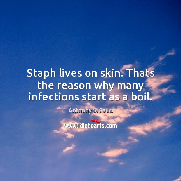 Staph lives on skin. Thats the reason why many infections start as a boil. Anthony S. Fauci Picture Quote