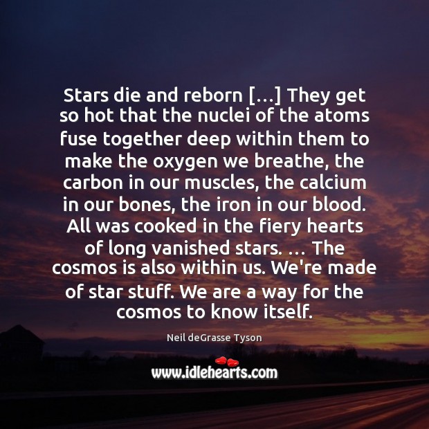 Stars die and reborn […] They get so hot that the nuclei of Neil deGrasse Tyson Picture Quote
