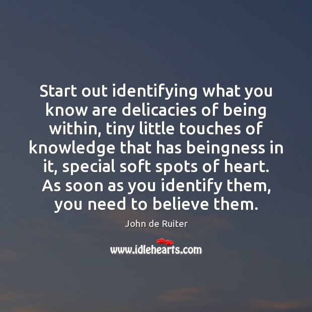 Start out identifying what you know are delicacies of being within, tiny John de Ruiter Picture Quote