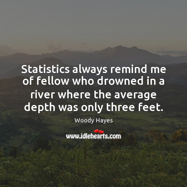 Statistics always remind me of fellow who drowned in a river where Woody Hayes Picture Quote