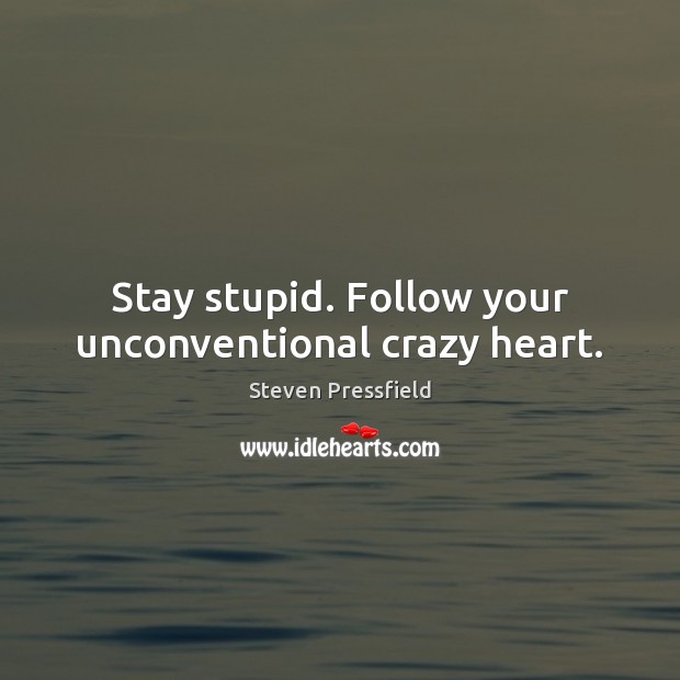 Stay stupid. Follow your unconventional crazy heart. Steven Pressfield Picture Quote