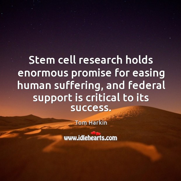 Stem cell research holds enormous promise for easing human suffering, and federal support is critical to its success. Tom Harkin Picture Quote