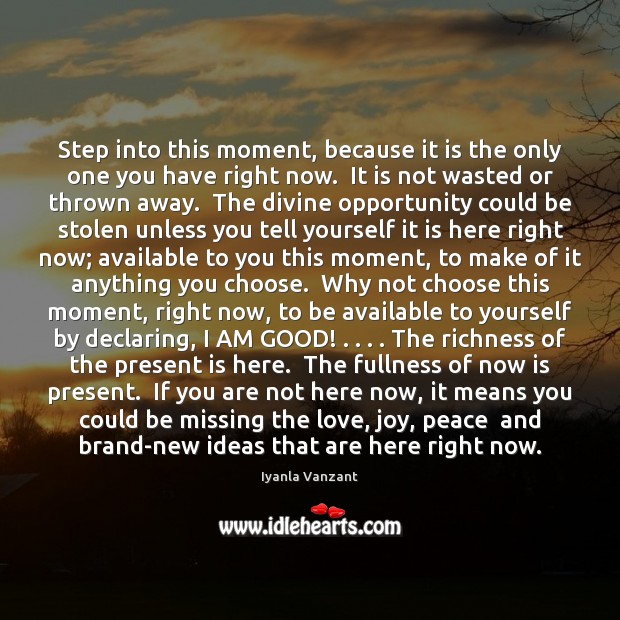 Step into this moment, because it is the only one you have Iyanla Vanzant Picture Quote