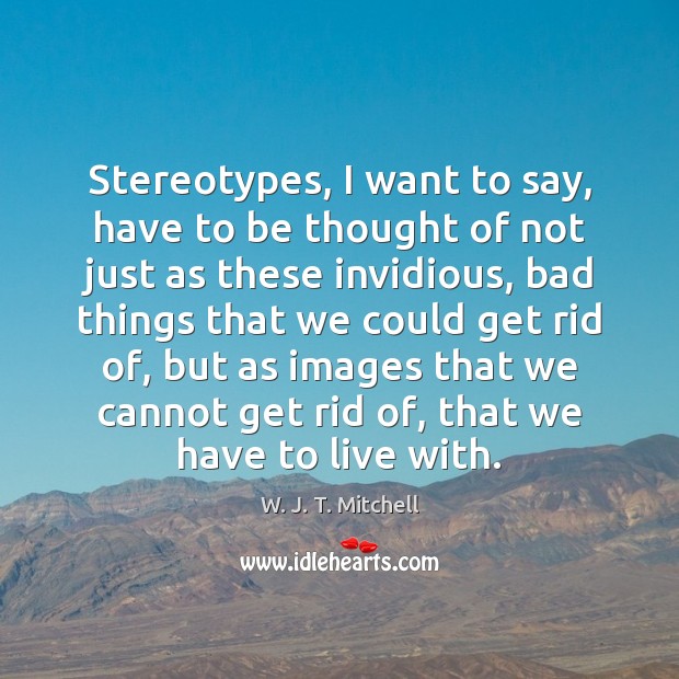 Stereotypes, I want to say, have to be thought of not just W. J. T. Mitchell Picture Quote
